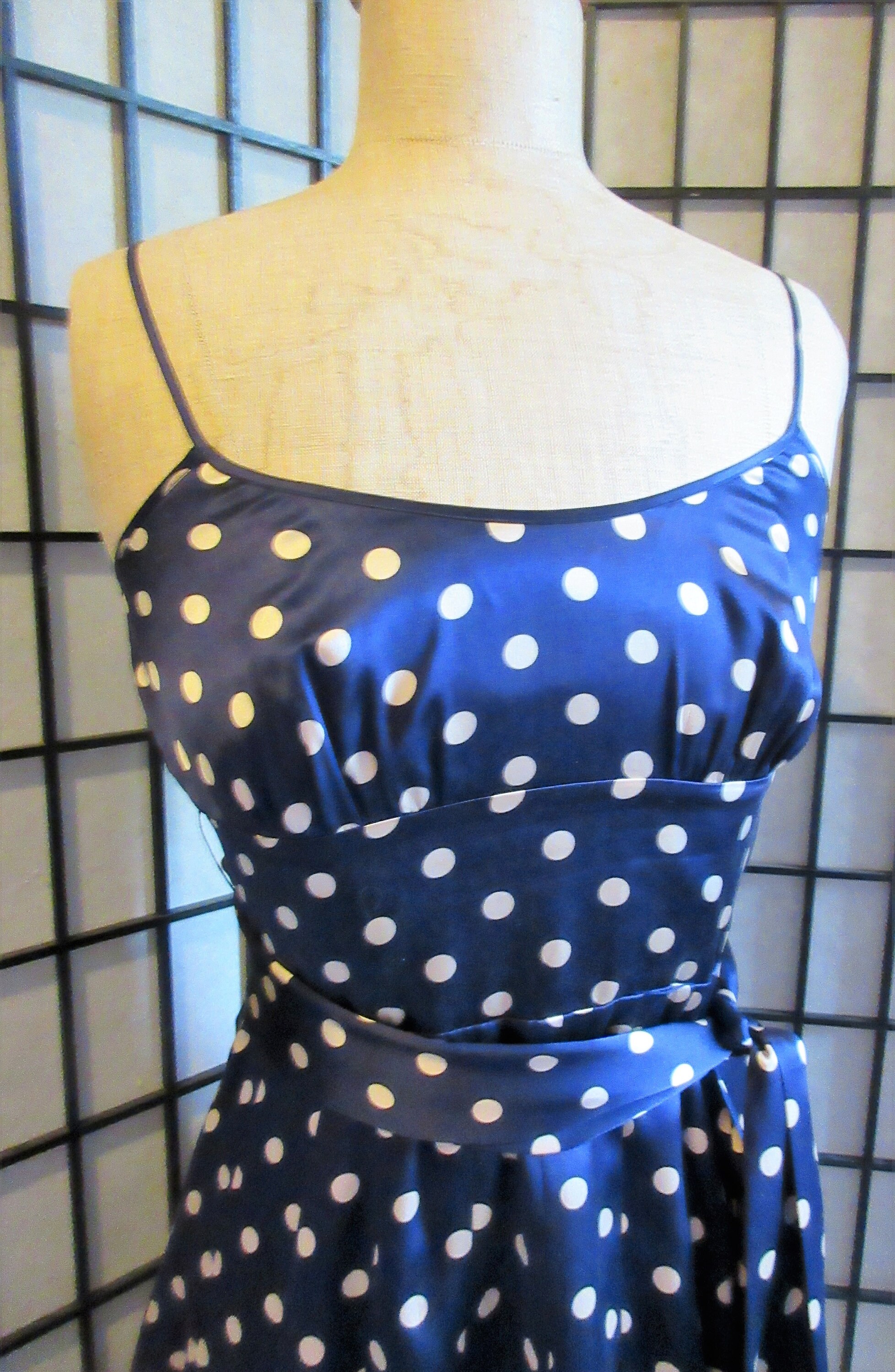 Navy dress with white polka cheap dots