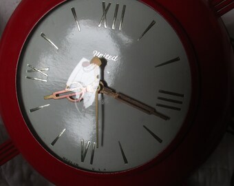Authentic 1950's Vintage Red Starburst Wall Clock, Working, United