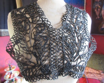antique Victorian beaded open work vest, entirely beaded with black glass, circa 1870&#39;s, very unusual, collectible, rare find