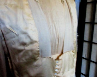 silk dress, Edwardian era, 1910's, silk chiffon and silk satin, two piece, dress and vest, off white, great condition, wearable,collectible