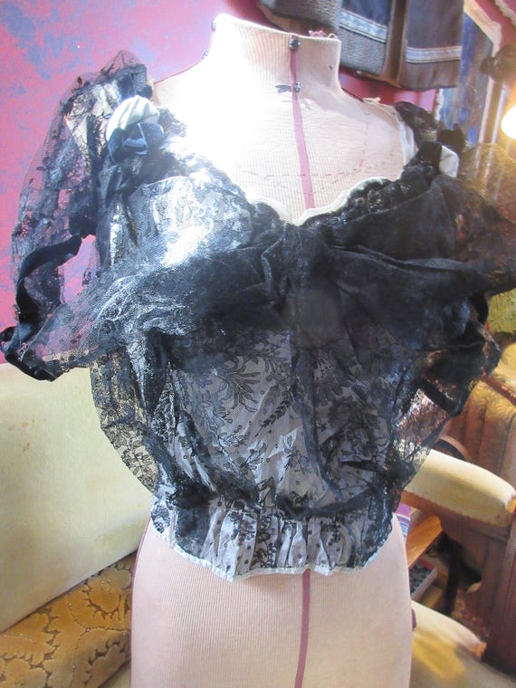 1800's victorian blouse, black lace over white sil