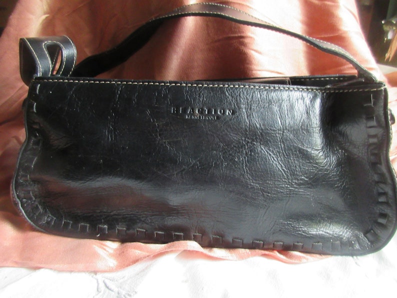 Black Leather Shoulder Bag Cole Reaction 1990's Etsy