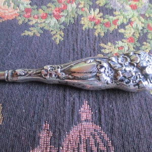 antique sterling silver button hook, shoe hook, dress hook, 1800&#39;s, art nouveau handle, elaborate design, upper class tool, collectible
