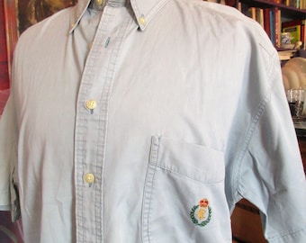 Ralph Lauren Chaps, pale blue short sleeved men's shirt, chaps logo, upscale casual, button down collar, country club, excellent condition