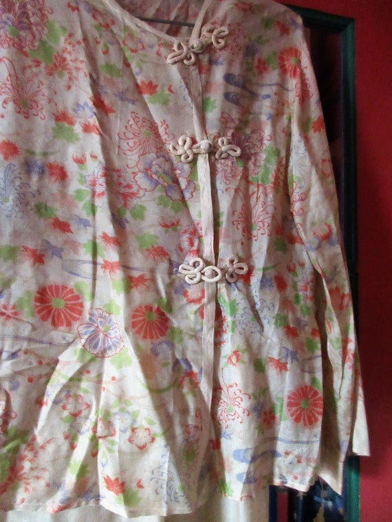silk beach pajamas, 1920's/30's, chinese styling l