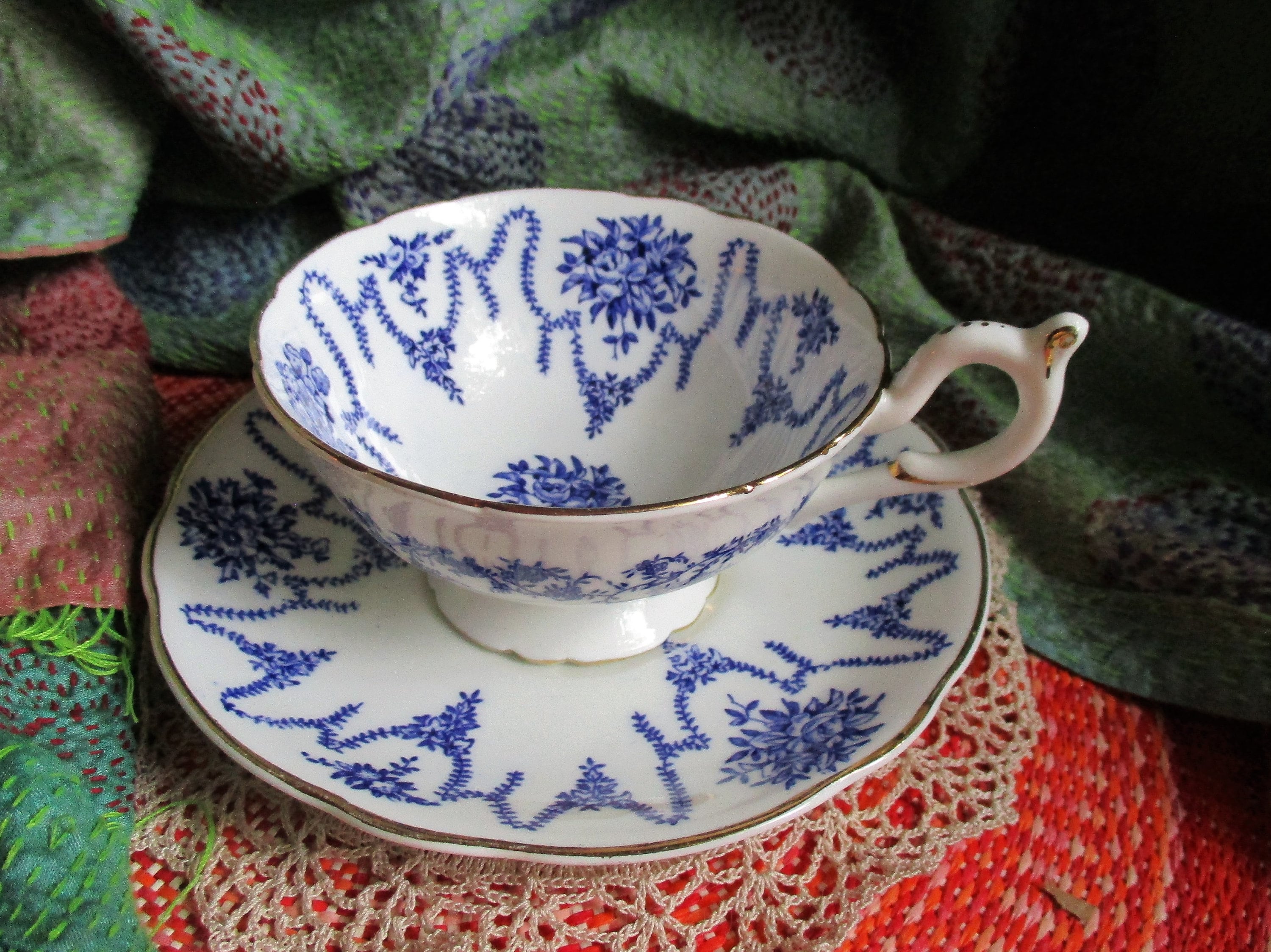 Lovely Blue/white China Cup/saucer, Coalport China, Wide Mouth