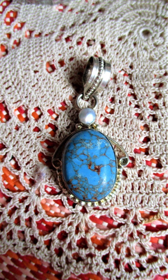 sterling silver and turquoise pendant, pearl and s