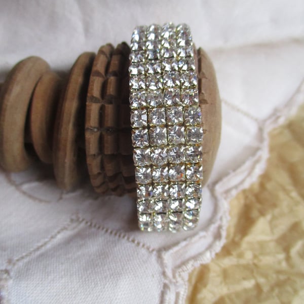 1950's rhinestone 4 row bracelet, expandable bracelet, clear rhinestones, sparkle bracelet, prom/wedding, special occasion, fashionista fun