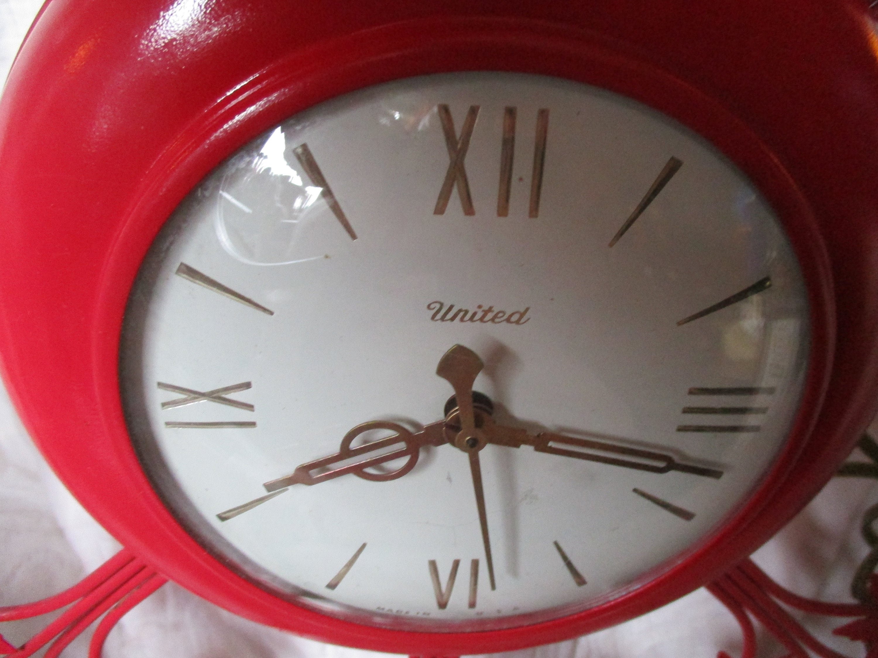 Authentic 1950's Vintage Red Starburst Wall Clock, Working, United