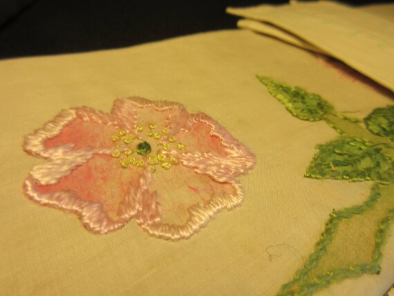 Vintage Kid Gloves and Glove Holder With Note, Embroidered and 