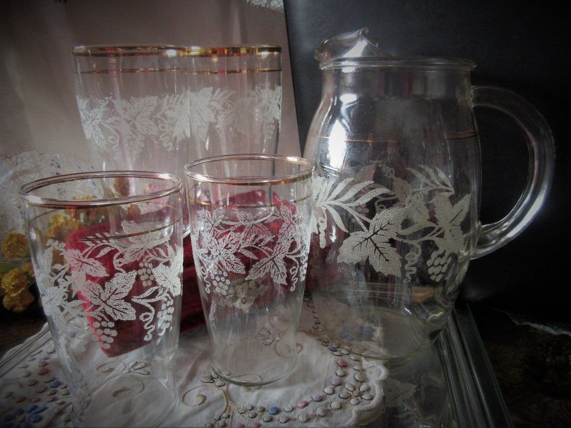 Bartlett and Collins pitcher/glasses set 4 glassesclassic Etsy