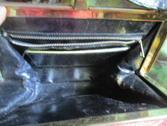 50's black alligator leather bag, classic mid cen… - image 4