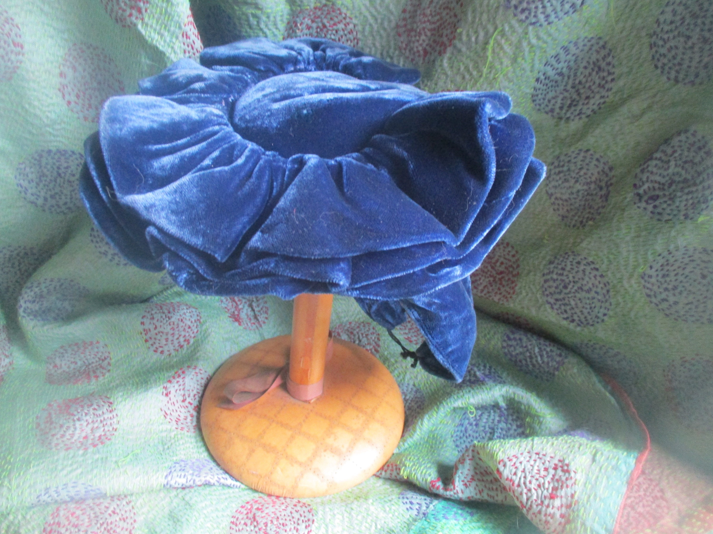 Blue Velvet Antique Bonnet/hat, Victorian/edwardian, Sunday Hat