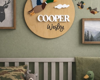 Mallard Duck Nursery Wall Decor, Newborn Birth Announcement Sign for Hospital, Newborn Baby Boy Hunting Theme Keepsake, Wood Baby Plaque