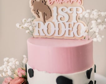 Personalized First Rodeo Themed Cake Topper for Pink  First Birthday Cowboy Western Horse Party Theme Decor for Toddler Girl or Boy