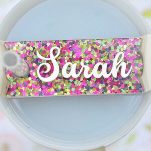 Stanley Name Plates Lid Toppers Cup Accessories Personalized Name Tag for Stanley Lid Tumbler Name Tag, 40 or 30 oz Glitter Cursive