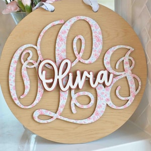 Hospital Name Sign Door Hanger Sign Floral Pink Nursery Name Sign Birth Stat Sign Baby Announcement Monogram Door Hanger