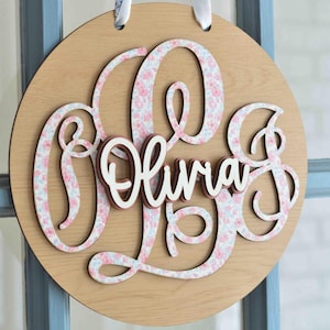 Hospital Door Hanger for Girl Floral Pink Monogram Nursery Name Sign Birth Stat Sign Baby Announcement Baby Shower Newborn Gift Coquette