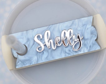 Silver Iridescent Holographic Stanley Name Plates Lid Toppers Cup Accessories Personalized Tag for Tumbler, 40 30 20 oz Gift Blue White Pink