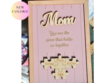 Mom Puzzle Sign Mother's Day Gift from Kids Husband Custom Engraved Wood Sign Piece That Holds Us Together Grandma Gift Personalized Unique