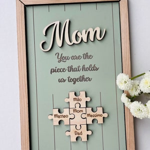 Mom Puzzle Sign Mother's Day Gift from Kids Husband Custom Engraved Wood Sign Piece That Holds Us Together Grandma Gift Personalized Unique image 1