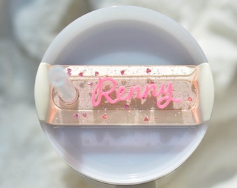 Valentine's Day Stanley Name Plates Lid Toppers Scalloped Full Lid Hearts  Accessories Personalized Tumbler Tag 40 30 20 oz Transparent Pink