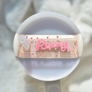 Valentine's Day Stanley Name Plates Lid Toppers Scalloped Full Lid Hearts  Accessories Personalized Tumbler Tag 40 30 20 oz Transparent Pink