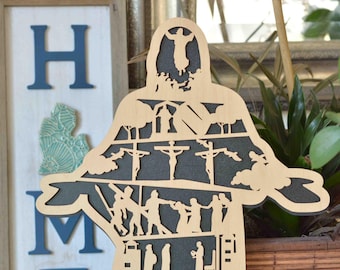 Osterdekor Er ist auferstanden Jesus Religiöse Osterholzkunst, Geschenk für Pastor, Mutter, Großmutter, christliches Geschenk, Osterauferstehungsgeschichte