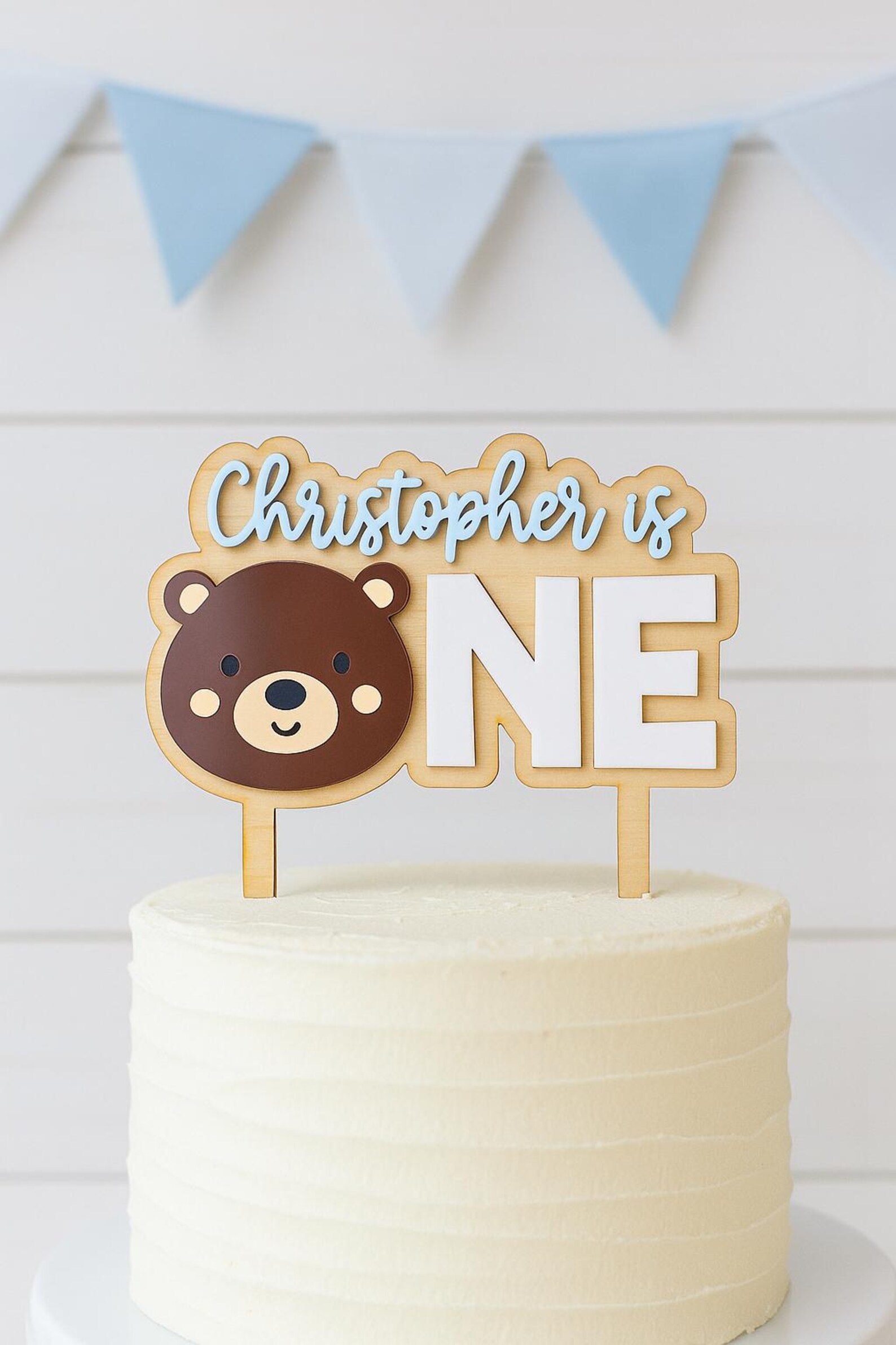 Bear Cake Topper, First Birthday Decor Party Blue or Pink, Acrylic Name ...