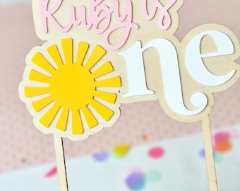 Personalized First Birthday Sun Themed Cake Topper for First Birthday Party Theme Decor for Toddler Girl or Boy Yellow Sun One Year Birthday