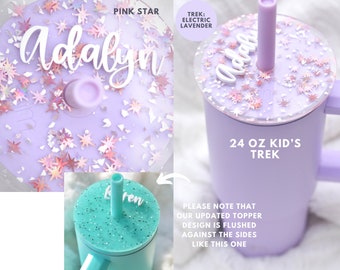 24 oz Simple Modern KId's Trek 3D Name Topper Personalization Name Plate Custom Name Accessory Tumbler Gift for Daugther Ocean Blue Lavender