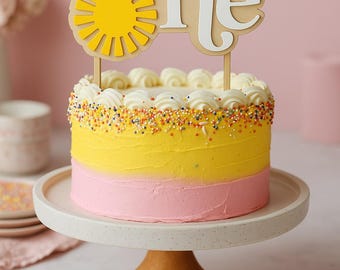 Personalized First Birthday Sun Themed Cake Topper for First Birthday Party Theme Decor for Toddler Girl or Boy Yellow Sun One Year Birthday