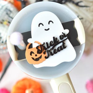 Cute Halloween Retro Ghost Stanley Name Plate Lid Toppers Fall Spooky Accessories Personalized Name Tag for Tumbler Name Tag, 40 or 30 oz