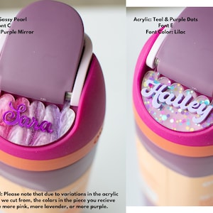Placa con nombre Owala de Freesip, nombre personalizado, rosa, morado y menta, 16/19/24/32/40 oz, accesorio para botella de agua Owala personalizada, etiqueta con nombre para regreso a clases imagen 2