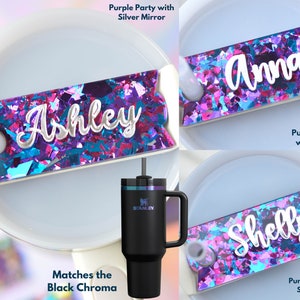 Purple Stanley Name Plates Lid Toppers Glitter Cup Accessories Personalized Tumbler Tag Custom Gift for Teacher Nurse Friend 40 30 20 oz