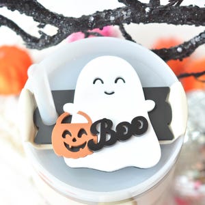 Cute Halloween Retro Ghost Stanley Name Plate Lid Toppers Fall Spooky Accessories Personalized Name Tag for Tumbler Name Tag, 40 or 30 oz
