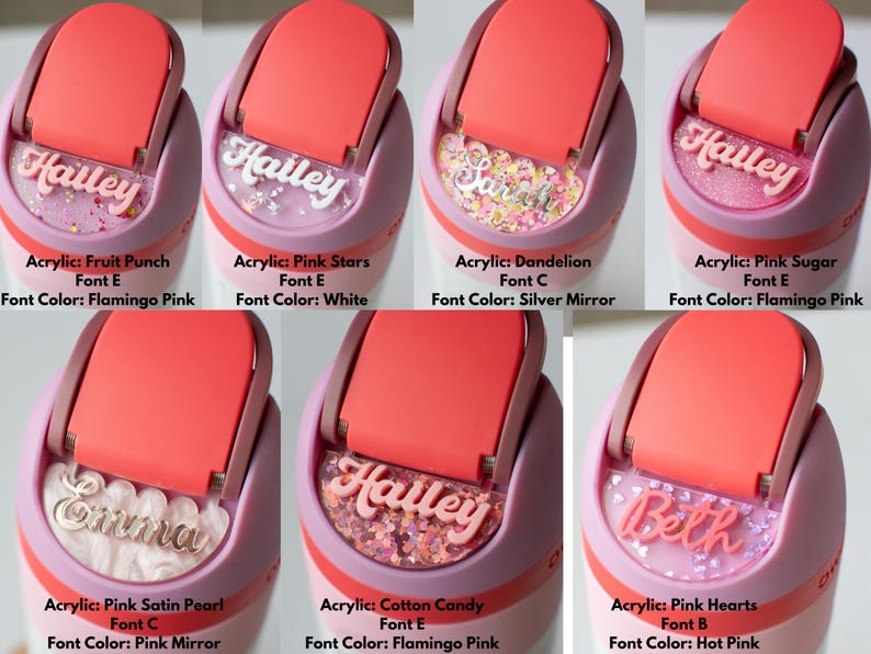 Placa con nombre Owala de Freesip, nombre personalizado, rosa, morado y menta, 16/19/24/32/40 oz, accesorio para botella de agua Owala personalizada, etiqueta con nombre para regreso a clases imagen 6
