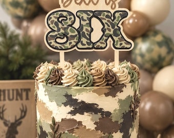 Six Year Old Deer Antler Hunting Camouflage Birthday Acrylic Cake Topper with Name/Outdoor Theme/Personalized Photo Prop