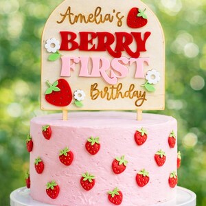 Berry First Birthday Strawberry One Year Old Cake Topper With ...