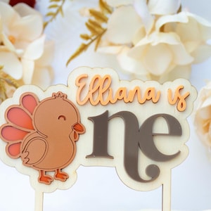 Little Turkey is One Cake Topper Personalized Name First 1st Birthday Thanksgiving Theme Fall Autumn Acrylic Topper Cake Smash Photo Prop