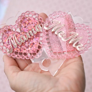 Valentine&#39;s Day Heart Stanley Name Plates Lid Toppers Cup Accessories Personalized Name Tag for Tumbler 40 30 20 oz Glitter Pink Gift