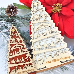 Escena de la Natividad, árbol de la Natividad de Navidad con soporte, decoración navideña para el hogar, juego de belén, decoración religiosa para fiestas, estante festivo para invierno
