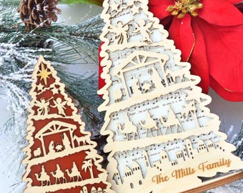 Belén, árbol de Navidad con soporte, decoración navideña, juego de belén, decoración religiosa, estante festivo de invierno