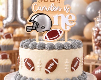 Little MVP Football and Silver Helmet First Birthday Acrylic Cake Topper