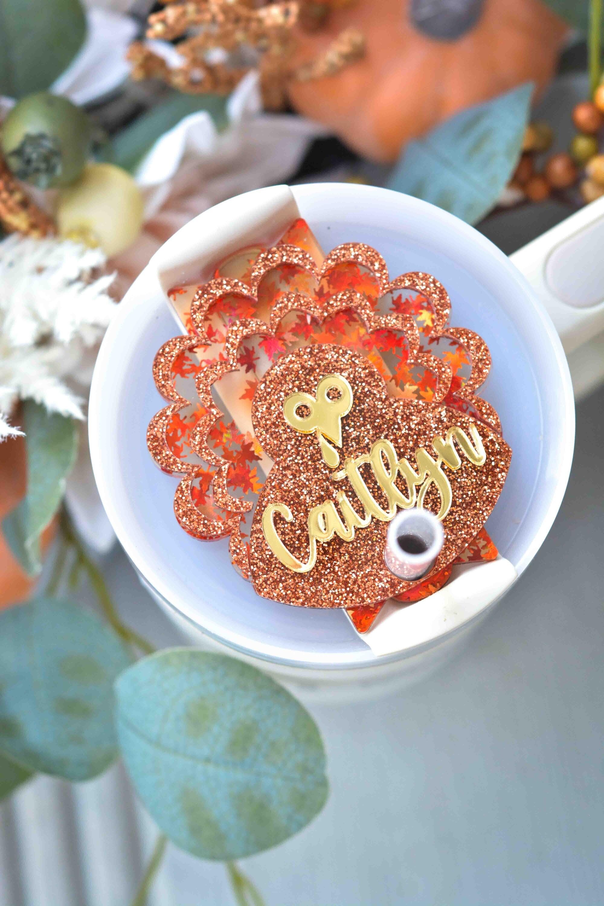 Thanksgiving Turkey Stanley Name Plates Lid Toppers Cup Accessories Personalized Name Tag Tumbler Holiday Fall Decor Bronze Autumn Colors