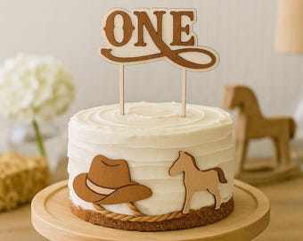 Adorno para tarta de acrílico o cuero con diseño de vaquera del oeste, ideal para el primer o segundo cumpleaños, ideal para fiestas de niñas y niños pequeños, incluye un adorno.