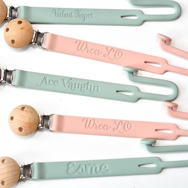Personalized Baby Pacifier Clip Silicone Binky Clip Holder Custom Baby Shower Gift Boho Accessory Diaper Bag Add-On Stocking Stuffer