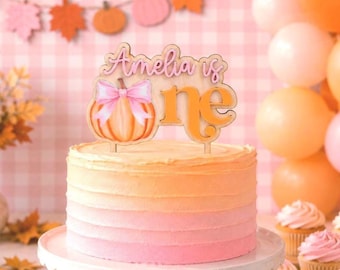 Personalized Pumpkin Acrylic Cake Topper: Coquette Bow, First Birthday, Fall Autumn Cake Smash