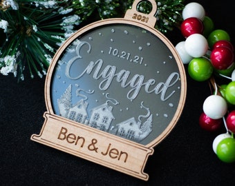 Future Mr and Mrs Couples Engagement Christmas Ornament Personalized with Names & Dates Snowglobe Bauble Keepsake Gift Custom Wood Ornament