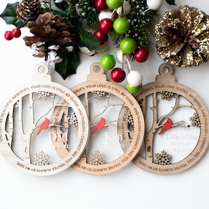 Kardinal-Denkmal-Weihnachtsverzierung - personalisiertes Beileidgeschenk, das immer an Sie denkt - Erinnerung in liebevoller Erinnerung - individuell graviert